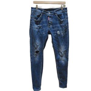 DSQUARED2 Tidy Biker Paint Splatter Distressed Ripped Denim Jeans Designer